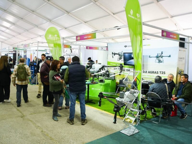 Evento agrícola en Chile con productores, asesores y empresas del sector agroalimentario realizando networking.