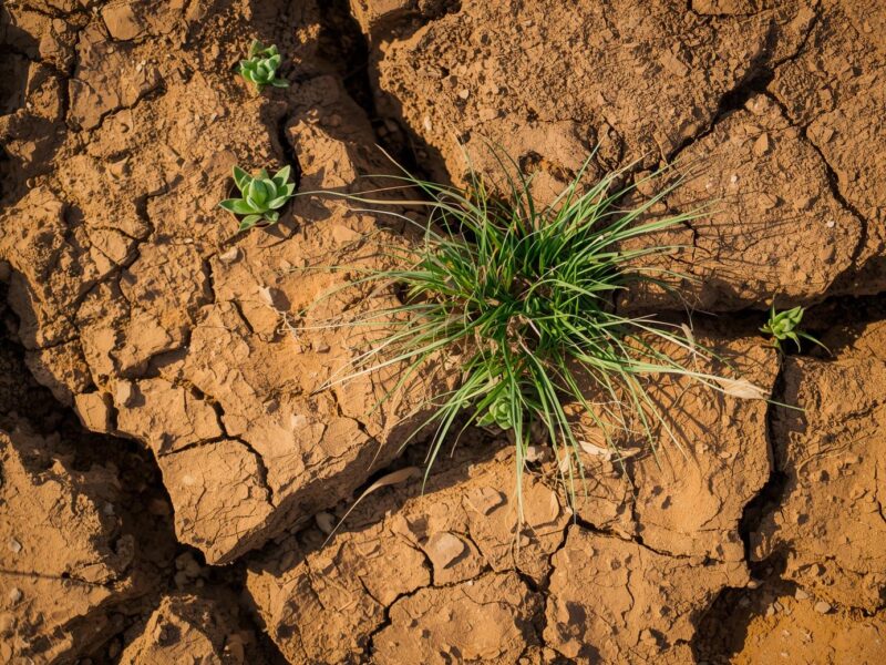 suelo erosionado con una planta
